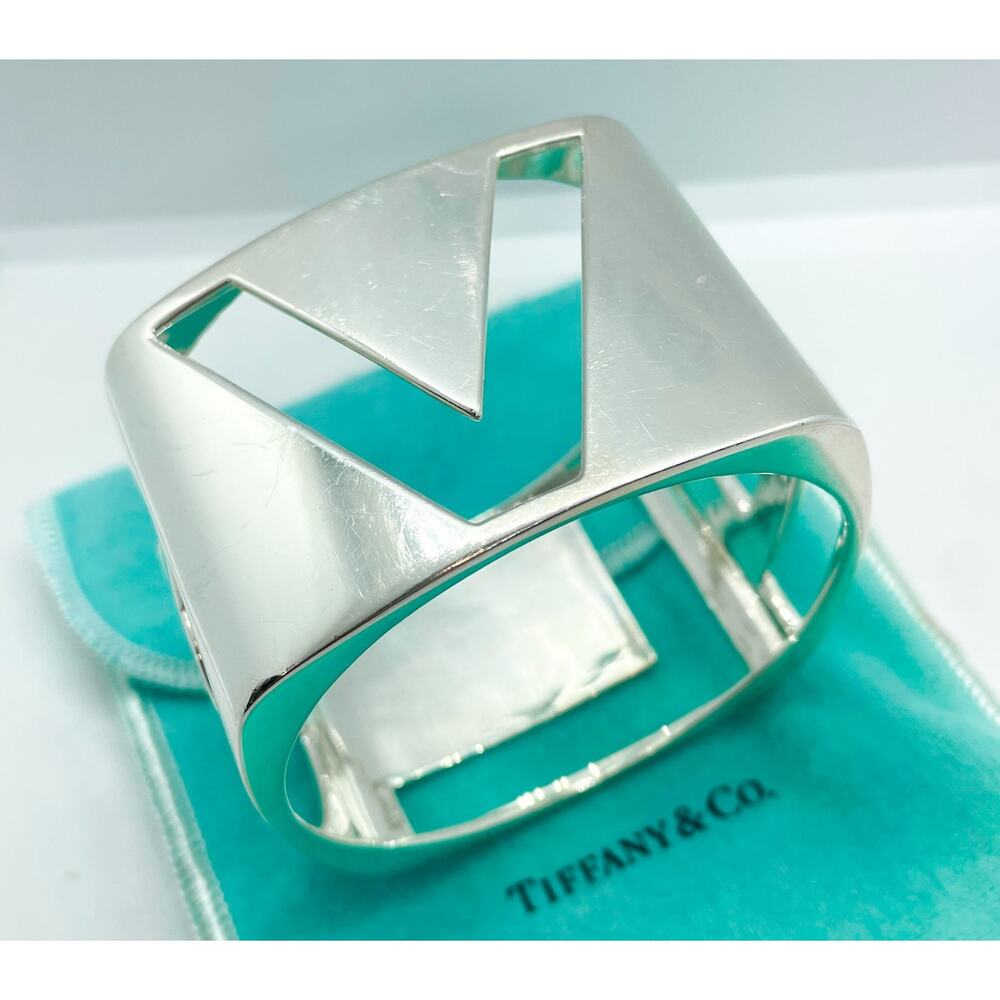 Tiffany & Co. Love Era Stencil Cuff Bangle Bracelet Silver Wrist Size 6.25-6.75" - Picture 3 of 16